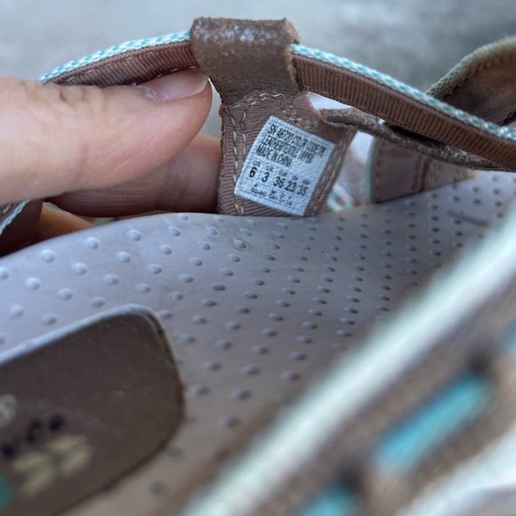 Skechers Reggae Gray & Teal leather Women's Slide Sandals Sz-6. Q - Picture 11 of 13